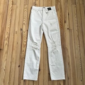 NWT Express Modern Straight Super High Rise Distressed‎ White Jeans Womens 4R